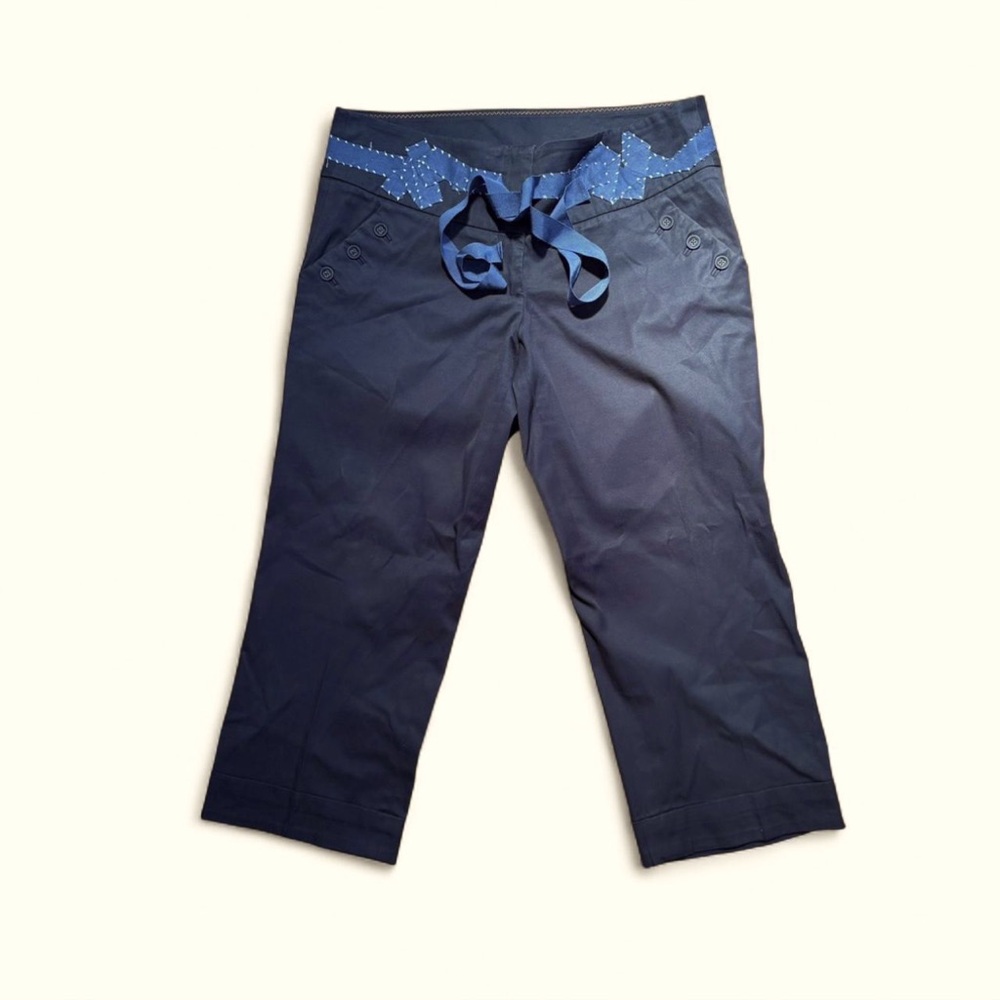 Navy Capri Pants with Blue Ribbon